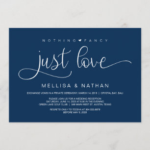Beautiful Navy Nothing Fancy Just Love, Elopement Invitation