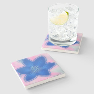 Beautiful Neon Blue Pink Lily Flower  Stone Coaster