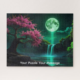 Beautiful neon glowing waterfall blossom tree jigsaw puzzle