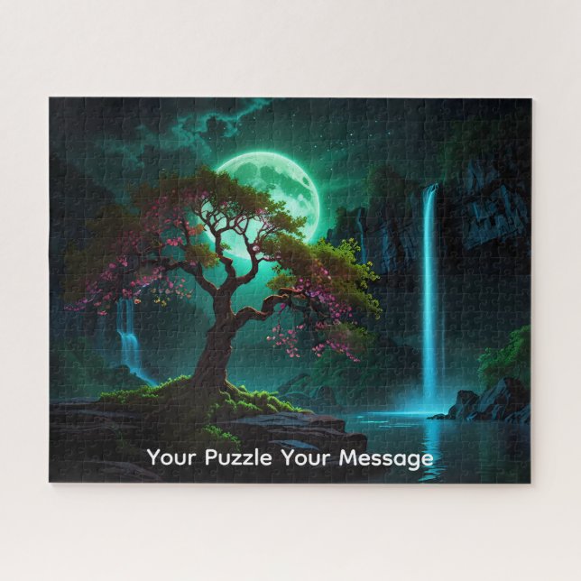 Beautiful neon glowing waterfall blossom tree  jigsaw puzzle (Horizontal)