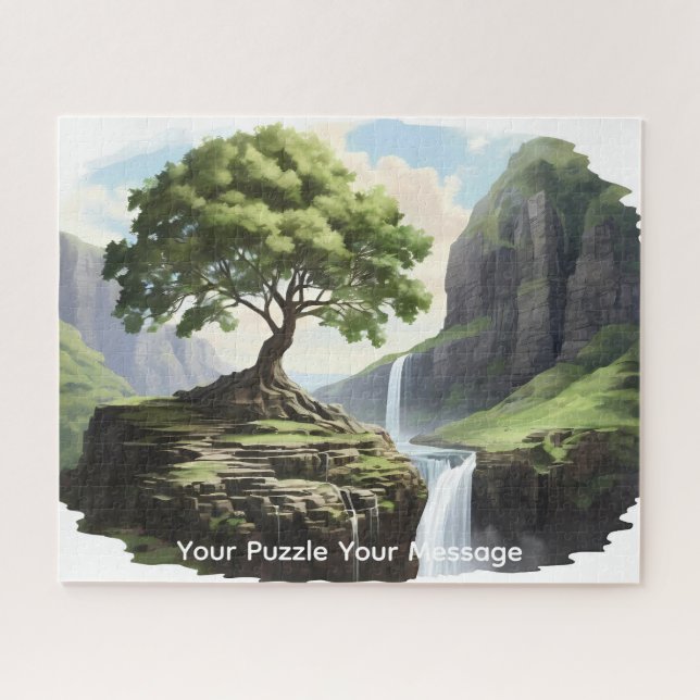 Beautiful neon glowing waterfall blossom tree  jigsaw puzzle (Horizontal)