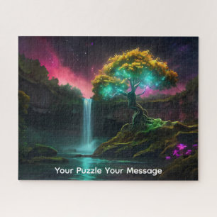 Beautiful neon glowing waterfall blossom tree jigsaw puzzle