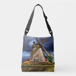 Beautiful Netherlands Windmill Landscape - Drawing Crossbody Bag