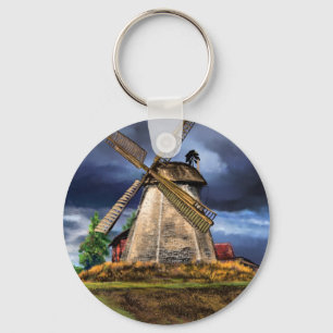Beautiful Netherlands Windmill Landscape - Drawing Keychain