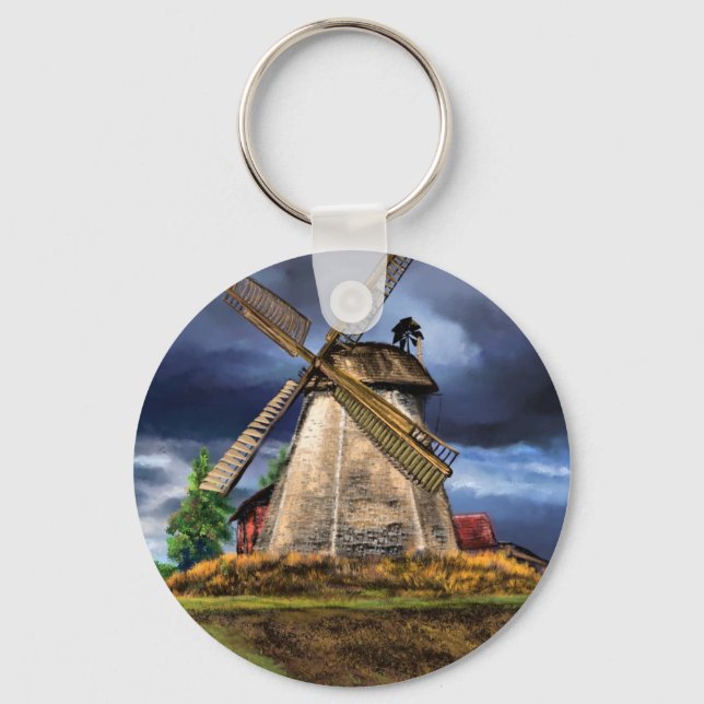 Beautiful Netherlands Windmill Landscape - Drawing Keychain (Front)