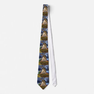 Beautiful Netherlands Windmill Landscape Painting Tie