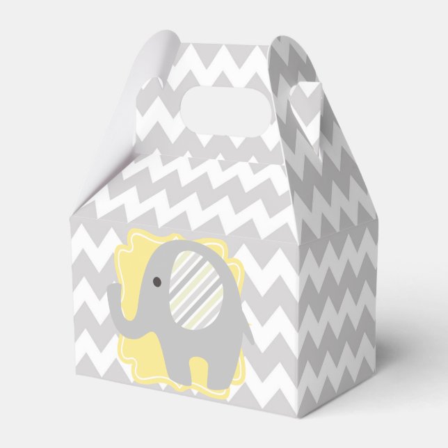 Beautiful Neutral Baby Shower Custom Cute Elephant Favor Box (Front Side)