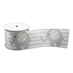Beautiful Neutral Baby Shower Custom Elephant Satin Ribbon