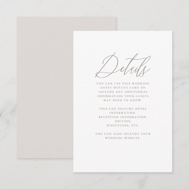 Beautiful Neutral Calligraphy Wedding Guest Detail Enclosure Card (Front/Back)