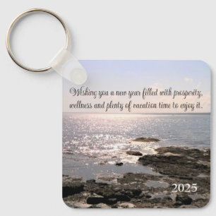 Beautiful New Year Well Wishes Ocean Shore Photo Keychain