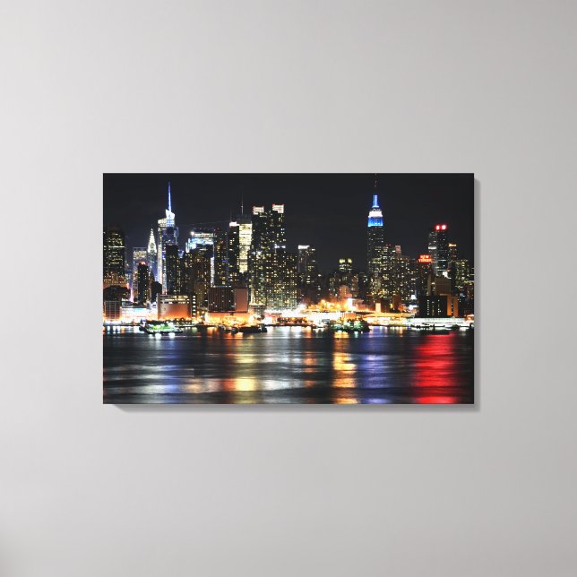 Beautiful New York Night Lights Reflecting River Canvas Print (Front)