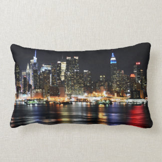Beautiful New York Night Lights Reflecting River Lumbar Pillow