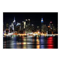Beautiful New York Night Lights Reflecting River