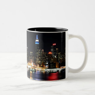 Beautiful New York Night Lights Reflecting River Two-Tone Coffee Mug