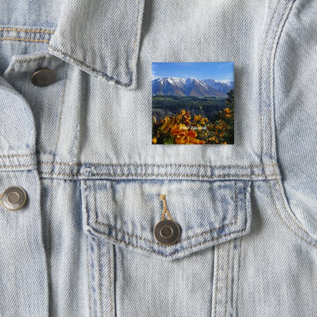 Beautiful New Zealand 2 Inch Square Button (In Situ)