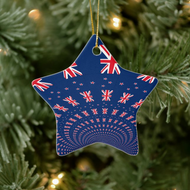 Beautiful New Zealand Flag Art Print Design Ceramic Ornament (Tree)