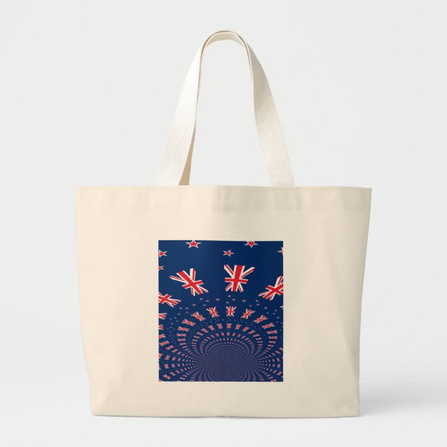 Beautiful New Zealand Flag Art Print Design Large Tote Bag (Front)