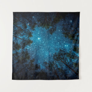 Beautiful night sky, the Milky Way and the trees. Tapestry