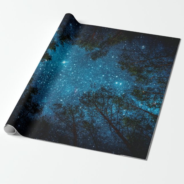 Beautiful night sky, the Milky Way and the trees.  Wrapping Paper (Unrolled)