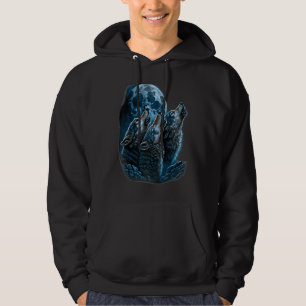 Beautiful Night Time Wolf Howling At Moon Raglan B Hoodie