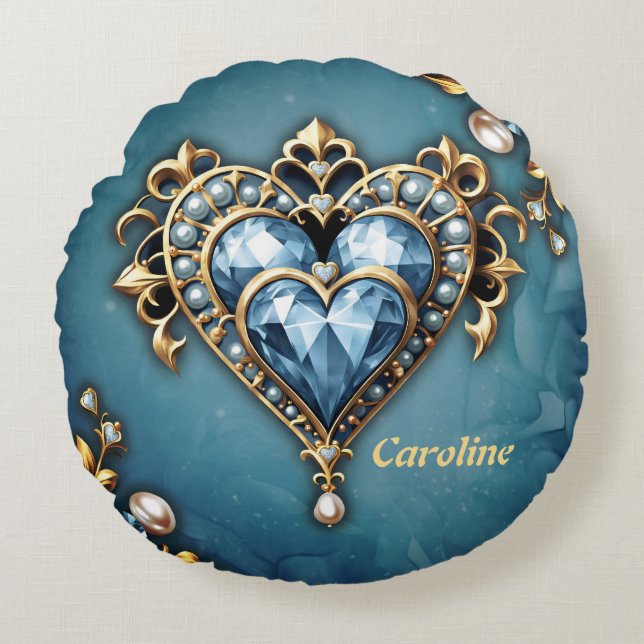 Beautiful noble blue heart. round pillow (Front)