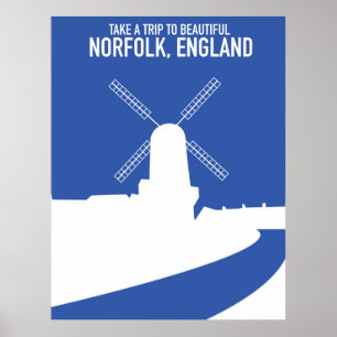 Beautiful Norfolk Windmill retro travel poster