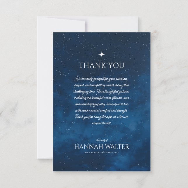 Beautiful North Star Celebration of Life Thank You Card (Front)