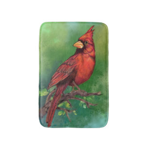 Beautiful Northern Red Cardinal Bird Painting Art  Bath Mat