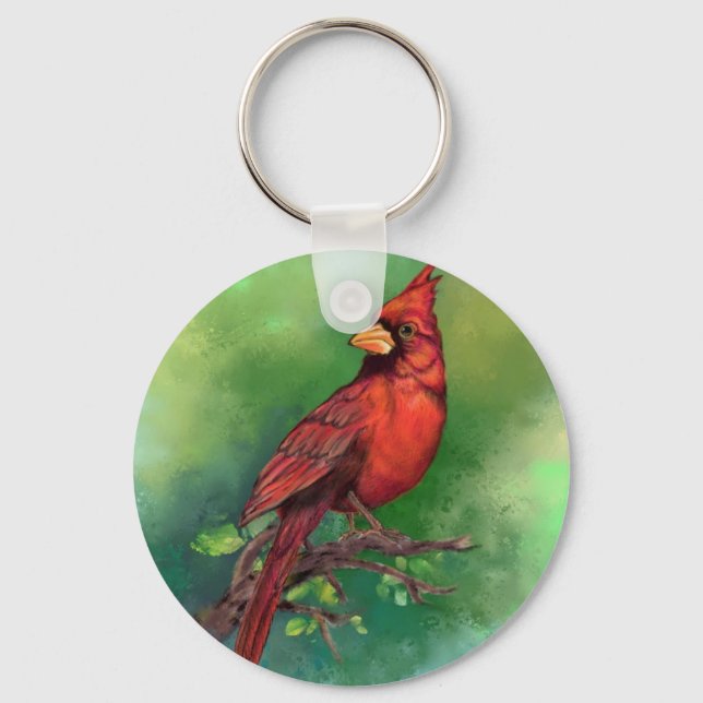 Beautiful Northern Red Cardinal Bird Painting Art  Keychain (Front)