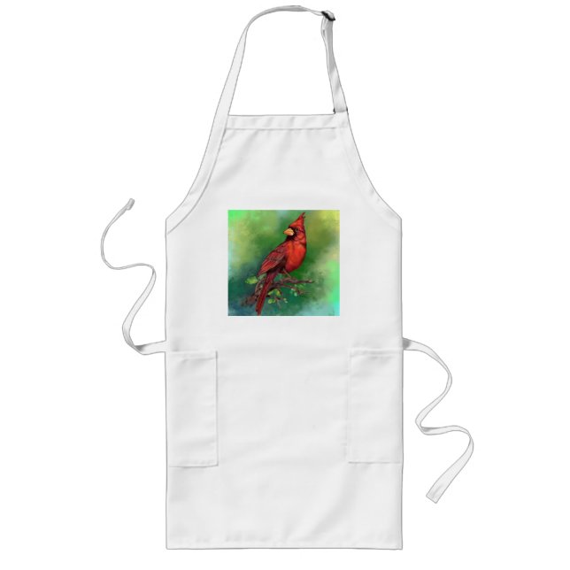 Beautiful Northern Red Cardinal Bird Painting Art  Long Apron (Front)
