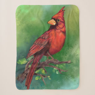 Beautiful Northern Red Cardinal Bird Painting Art  Sherpa Blanket