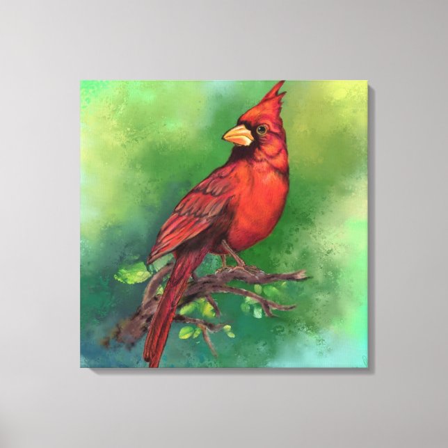 Beautiful Northern Red Cardinal Bird Painting  Canvas Print (Front)