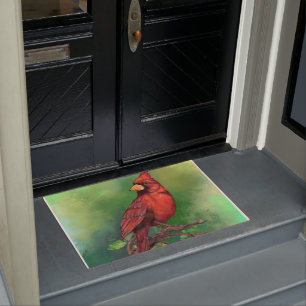 Beautiful Northern Red Cardinal Bird Painting  Doormat
