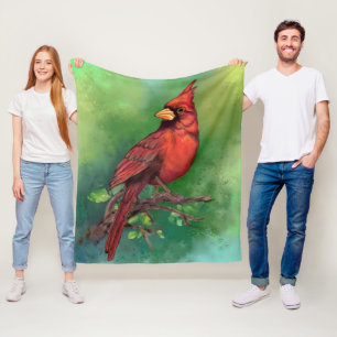 Beautiful Northern Red Cardinal Bird Painting Fleece Blanket