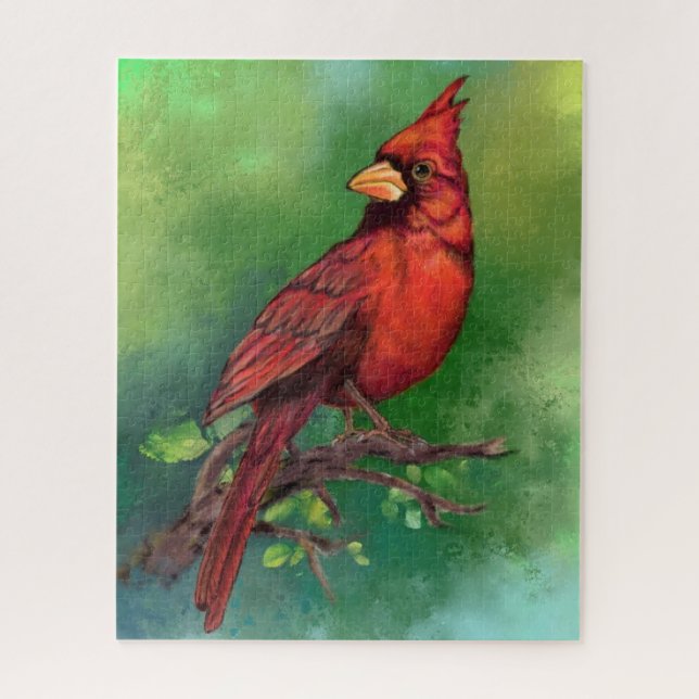 Beautiful Northern Red Cardinal Bird Painting Jigsaw Puzzle (Vertical)