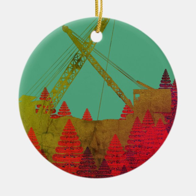 Beautiful Northwest Crane Operating Engineer Art Ceramic Ornament (Front)