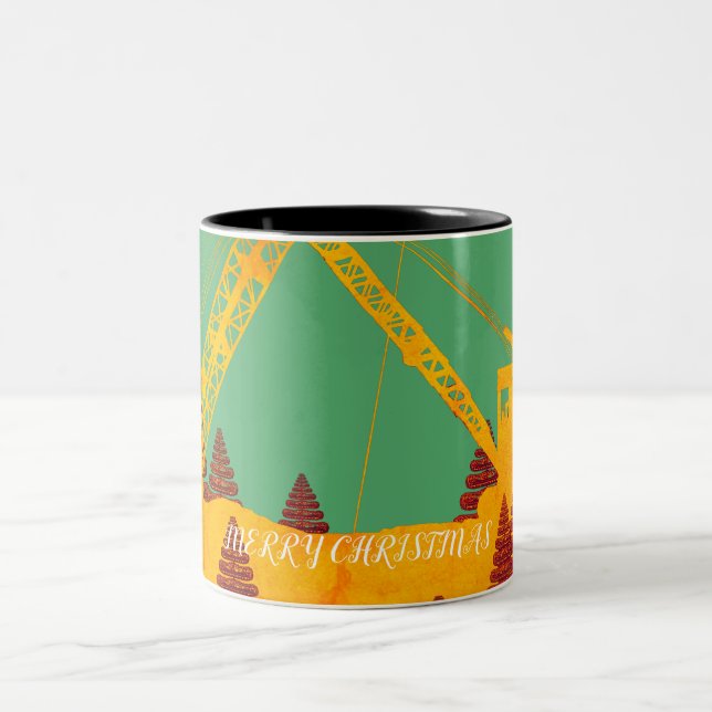 Beautiful Northwest Crane Operating Engineer Art Two-Tone Coffee Mug (Center)