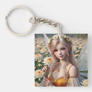 Beautiful November Fairy in Chrysanthemums Keychain