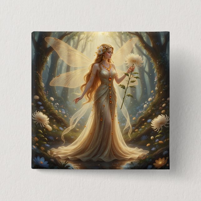 Beautiful November Topaz Fairy 2 Inch Square Button (Front)