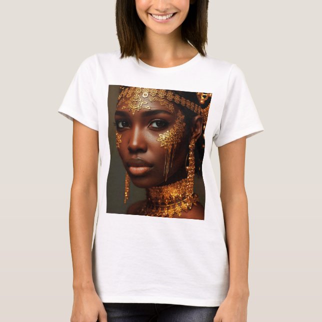 Beautiful Nubian Goddess in Gold T-Shirt (Front)