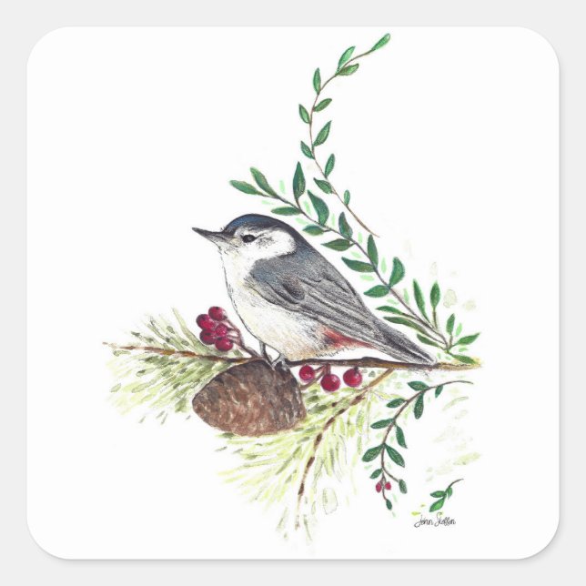 Beautiful Nuthatch Art Square Sticker (Front)
