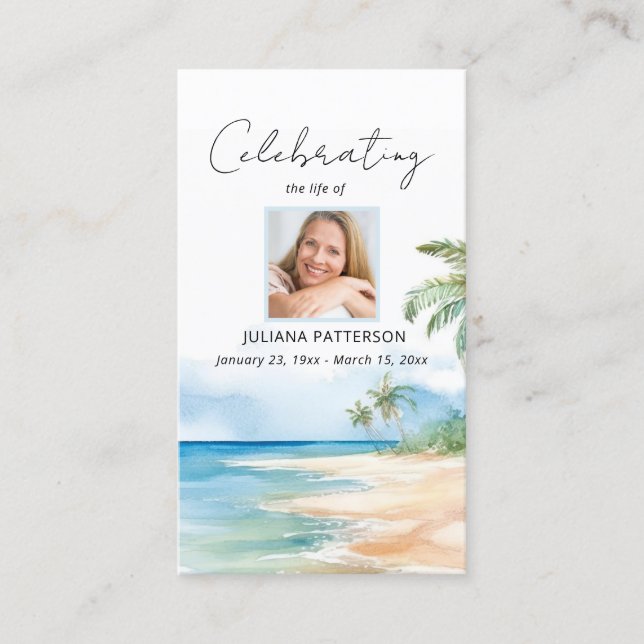 Beautiful Ocean Beach Photo Funeral Prayer Card (Front)