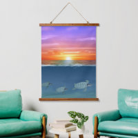 Beautiful Ocean Sunrise and Swimming Sea Turtles