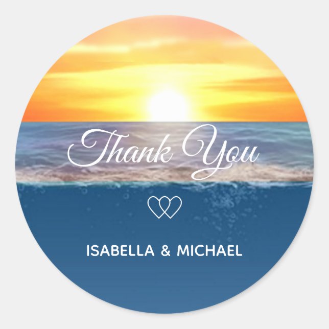 Beautiful Ocean Sunrise Thank You Wedding Classic Round Sticker (Front)
