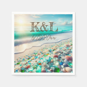 Beautiful Ocean Waves and Sea Glass Personalized Napkin