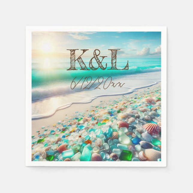Beautiful Ocean Waves and Sea Glass Personalized Napkin (Front)