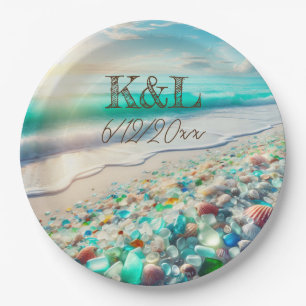 Beautiful Ocean Waves and Sea Glass Personalized Paper Plate