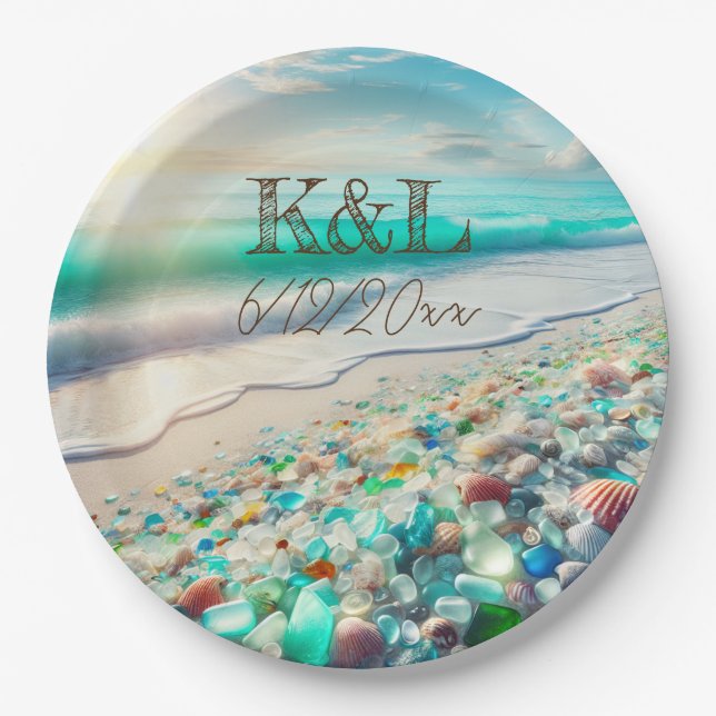 Beautiful Ocean Waves and Sea Glass Personalized Paper Plate (Front)