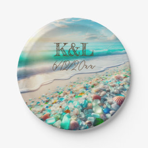 Beautiful Ocean Waves and Sea Glass Personalized Paper Plate