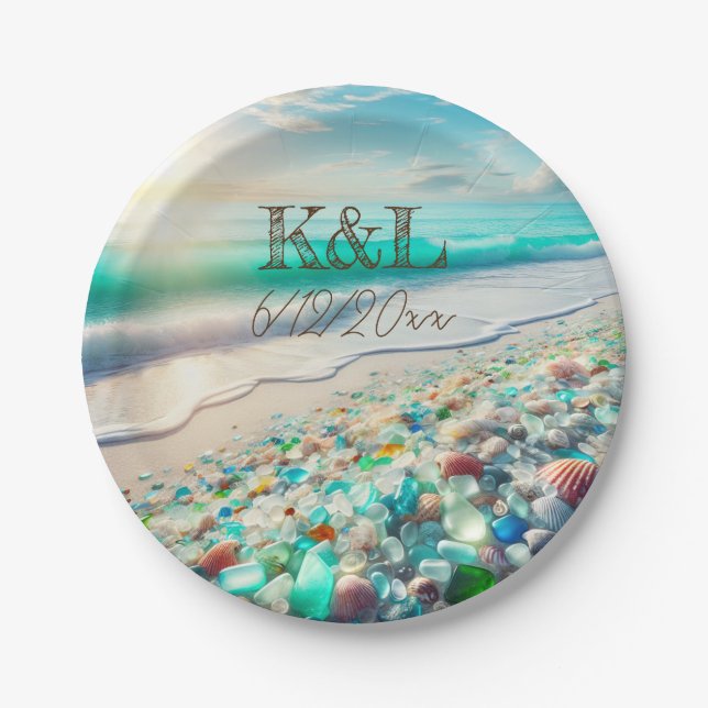 Beautiful Ocean Waves and Sea Glass Personalized Paper Plate (Front)
